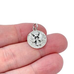 Estate Sterling Silver 925 Guardian Angel Disc Charm